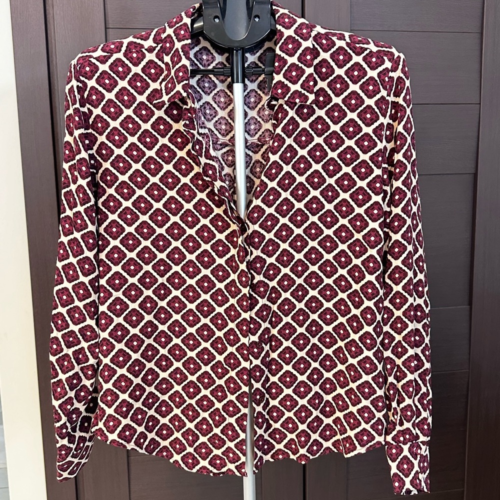 Zara Burgundy and White Button Down Shirt